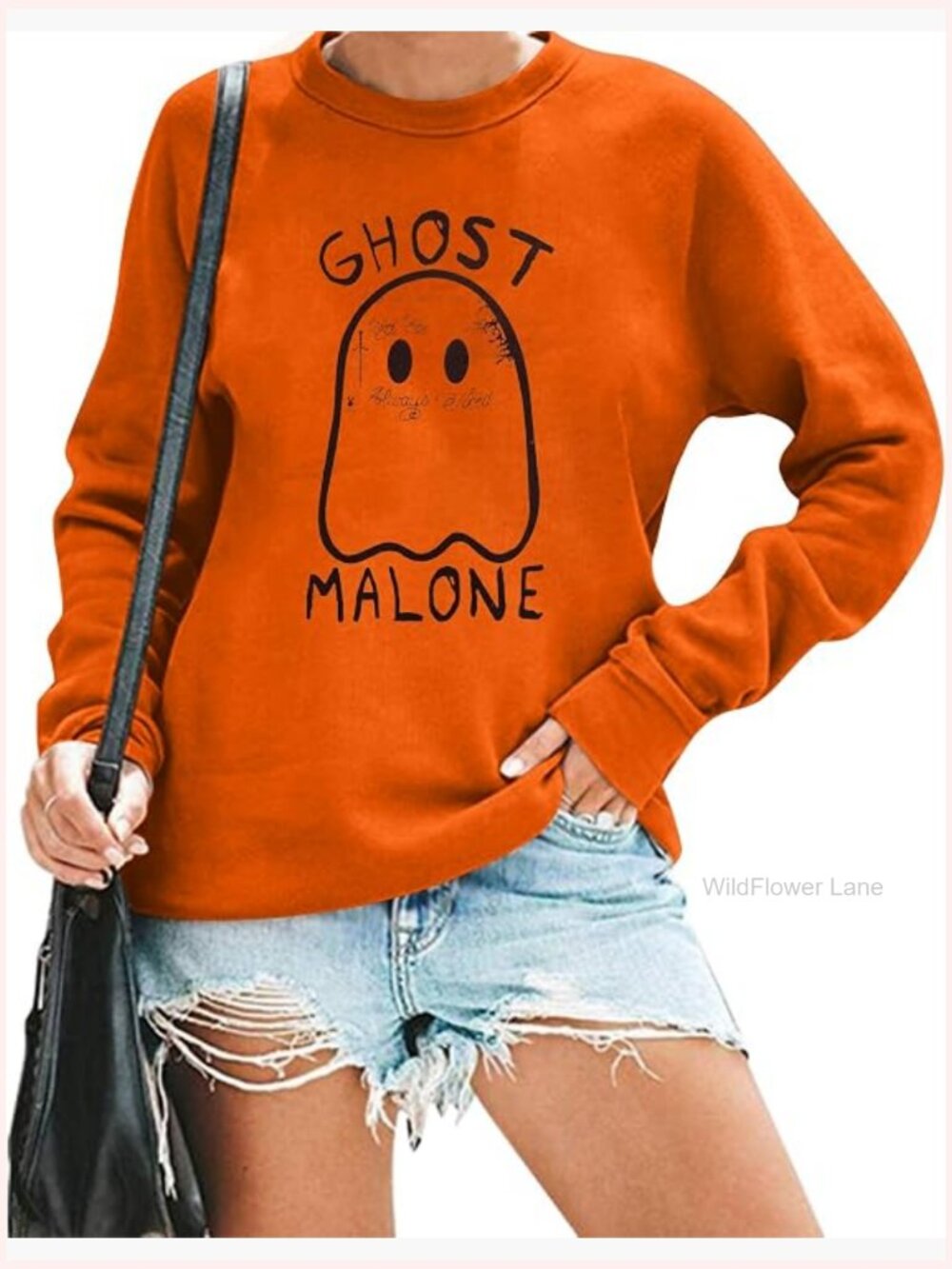 Cute Ghost Embroidered Crew Neck Pullover Sweatshirt